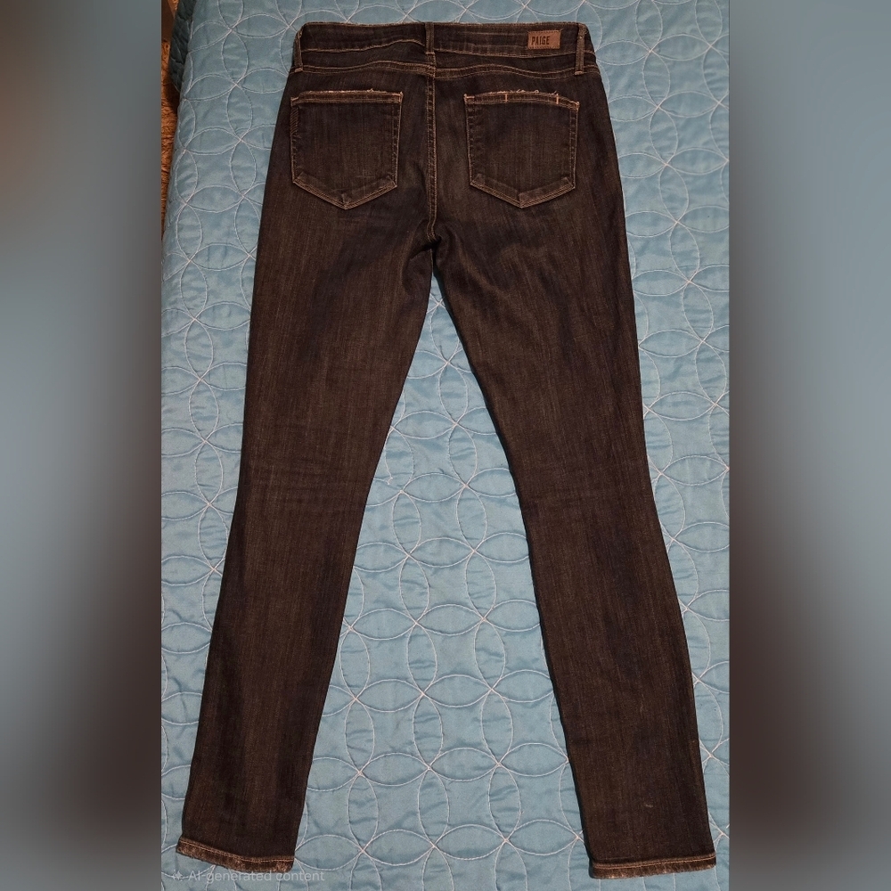 EC~Paige Verdugo Ankle Distressed Midrise Dark Blue Jeans - Picture 4 of 12